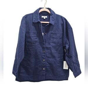 New Zenana Blue Cotton Canvas Chore Jacket Coat Size S M L XL Work Utility Barn
